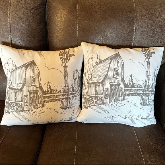 Farmhouse Barn with Windmill Throw Pillows Set of 2 16”x 16” - Picture 5 of 6